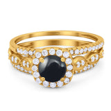 Three Piece Round Natural Stone Bridal Ring