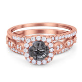Three Piece Round Natural Stone Bridal Ring