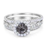Three Piece Round Natural Stone Bridal Ring