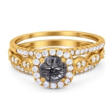 Three Piece Round Natural Stone Bridal Ring