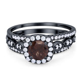 Three Piece Round Natural Stone Bridal Ring