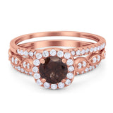 Three Piece Round Natural Stone Bridal Ring