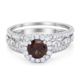 Three Piece Round Natural Stone Bridal Ring