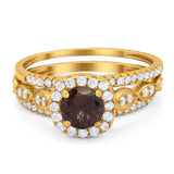 Three Piece Round Natural Stone Bridal Ring
