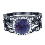 Three Piece Round Natural Stone Bridal Ring