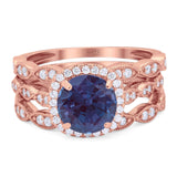 Three Piece Round Natural Stone Bridal Ring