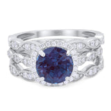 Three Piece Round Natural Stone Bridal Ring