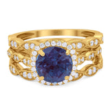 Three Piece Round Natural Stone Bridal Ring