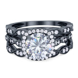 Three Piece Round Natural Stone Bridal Ring
