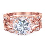 Three Piece Round Natural Stone Bridal Ring