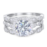 Three Piece Round Natural Stone Bridal Ring