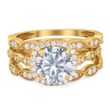 Three Piece Round Natural Stone Bridal Ring