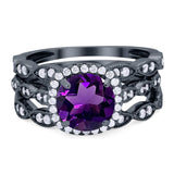 Three Piece Round Natural Stone Bridal Ring