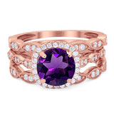 Three Piece Round Natural Stone Bridal Ring