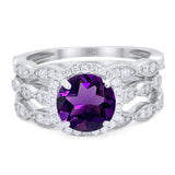 Three Piece Round Natural Stone Bridal Ring