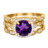 Three Piece Round Natural Stone Bridal Ring