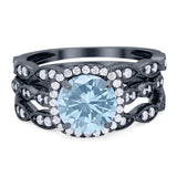 Three Piece Round Natural Stone Bridal Ring