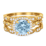 Three Piece Round Natural Stone Bridal Ring