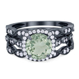 Three Piece Round Natural Stone Bridal Ring