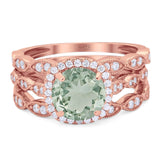Three Piece Round Natural Stone Bridal Ring