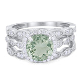 Three Piece Round Natural Stone Bridal Ring