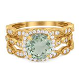 Three Piece Round Natural Stone Bridal Ring