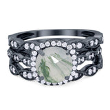 Three Piece Round Natural Stone Bridal Ring