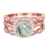 Three Piece Round Natural Stone Bridal Ring