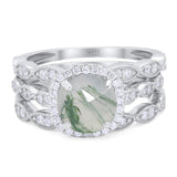 Three Piece Round Natural Stone Bridal Ring