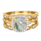 Three Piece Round Natural Stone Bridal Ring