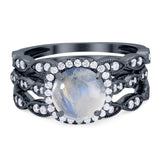 Three Piece Round Natural Stone Bridal Ring