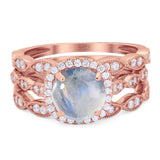 Three Piece Round Natural Stone Bridal Ring