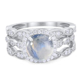Three Piece Round Natural Stone Bridal Ring