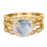 Three Piece Round Natural Stone Bridal Ring