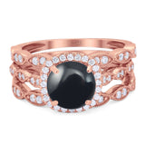 Three Piece Round Natural Stone Bridal Ring
