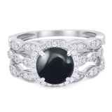 Three Piece Round Natural Stone Bridal Ring