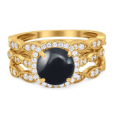 Three Piece Round Natural Stone Bridal Ring