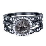 Three Piece Round Natural Stone Bridal Ring