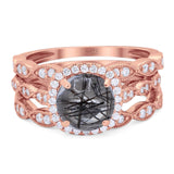 Three Piece Round Natural Stone Bridal Ring