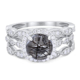 Three Piece Round Natural Stone Bridal Ring