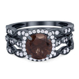 Three Piece Round Natural Stone Bridal Ring