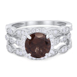 Three Piece Round Natural Stone Bridal Ring