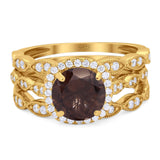 Three Piece Round Natural Stone Bridal Ring