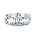 Two Piece Round Moissanite Ring Half Eternity Band 925 Sterling Silver