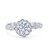 Art Deco 10mm Round Moissanite Halo Floral Rings 925 Sterling Silver