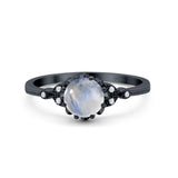 Floral Accent Round Natural Moonstone Beaded Ring 925 Sterling Silver