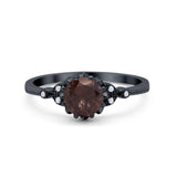 Floral Accent Round Natural Chocolate Smoky Quartz Beaded Ring 925 Sterling Silver