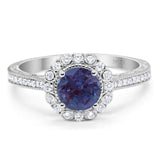 Vintage Style Round Lab Alexandrite Halo Floral Ring 925 Sterling Silver