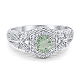 Round Natural Green Amethyst Prasiolite Filigree Halo Beaded Ring 925 Sterling Silver