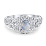 Round Natural Moonstone Filigree Halo Beaded Ring 925 Sterling Silver